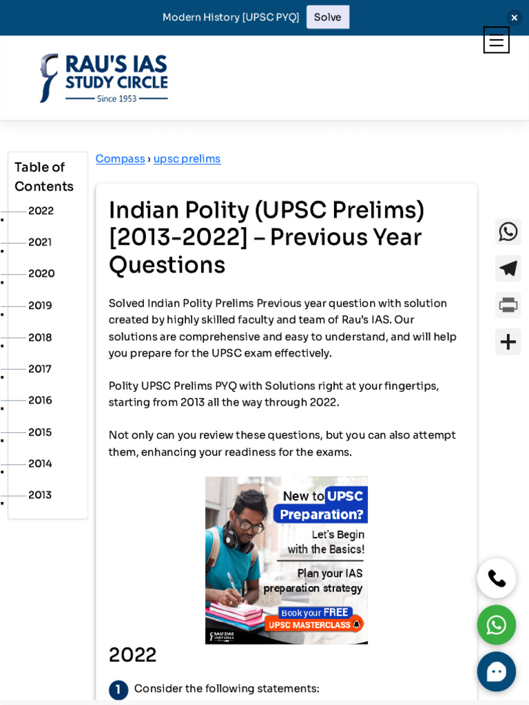 Indian Polity (UPSC Prelims) (2013-2022) - Previous Year Questions ...