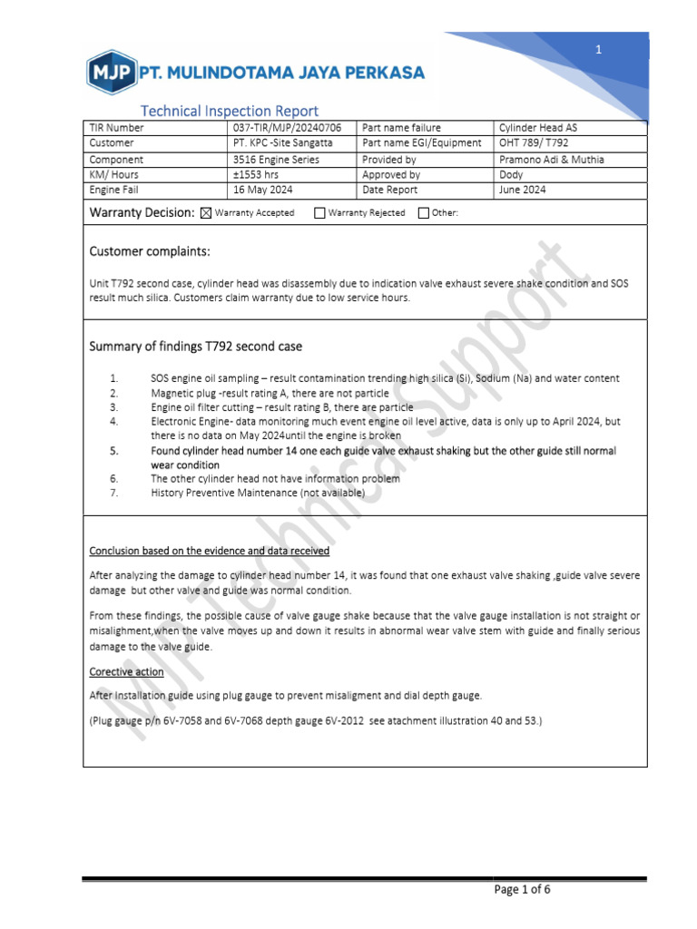 Cylinder Head Failure Inspection Report | PDF | Valve | Engines