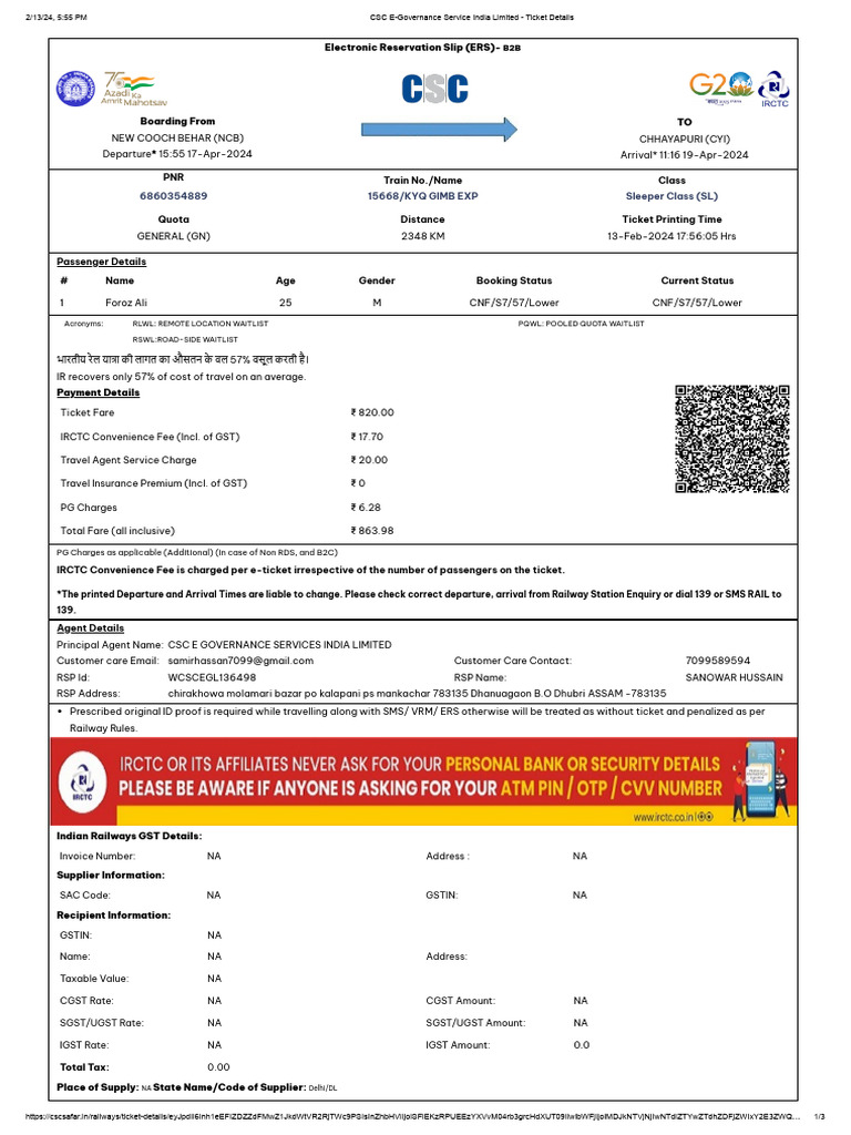 CSC E-Governance Ticket Details | PDF | Payments | Taxes
