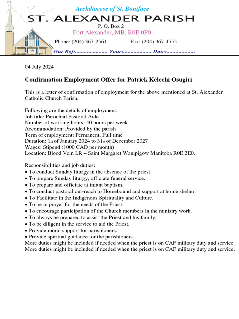 Employment Offer: Parochial Pastoral Aide | PDF