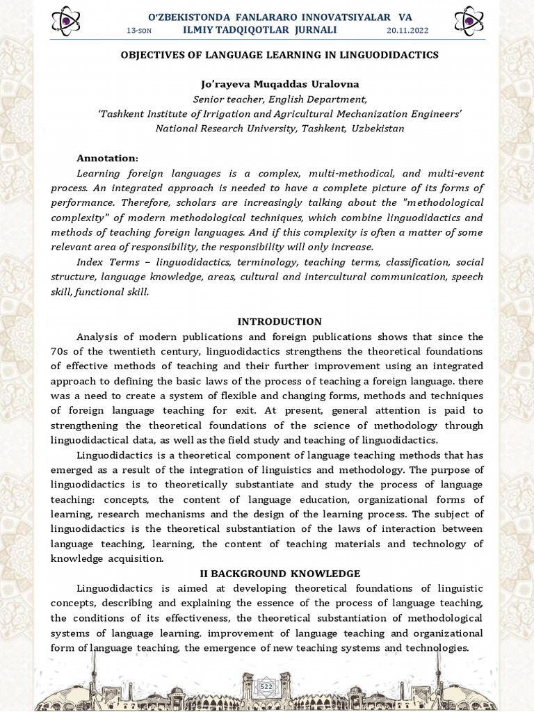 Objectives of Language Learning in Linguodidactics | PDF | Speech ...