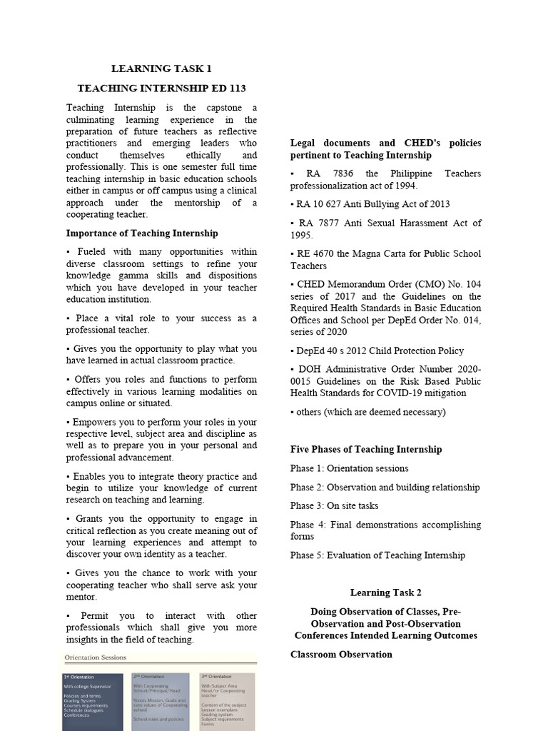 Teaching Internship Overview and Phases | PDF | Differentiated ...