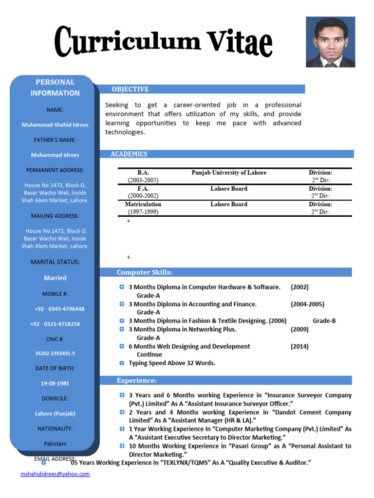 Shahid Idrees: Career Overview and Skills | PDF | Computing