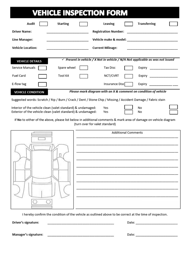 Vehicle Inspection and Valet Standard Form | PDF | Rear Wheel Drive ...