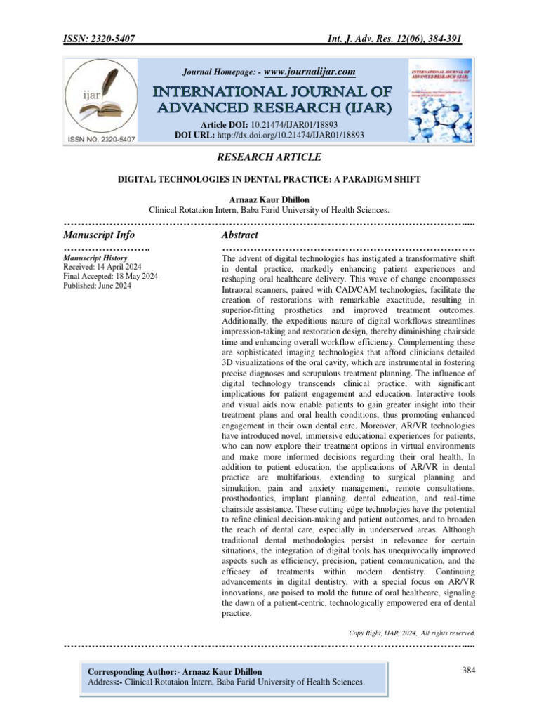 Digital Technologies in Dental Practice: A Paradigm Shift | PDF ...