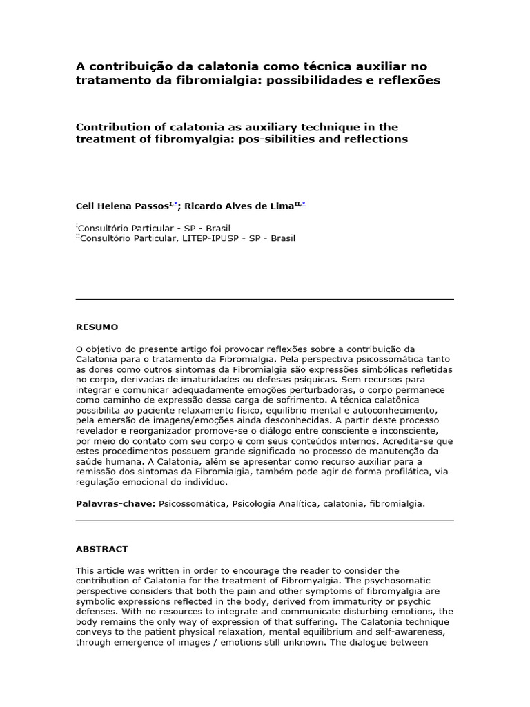 A Contribuição Da Calatonia Como Técnica Auxiliar No Tratamento Da ...