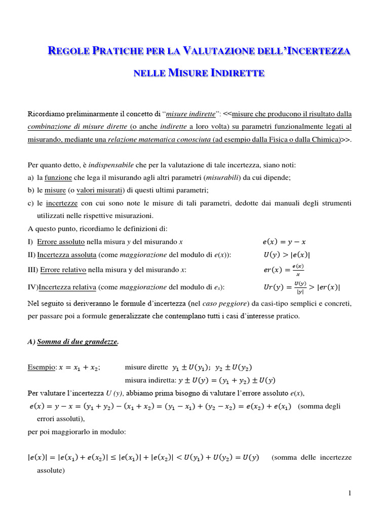MSE 02 Appendice - Regole Pratiche Calcolo Incertezza Incertezza | PDF