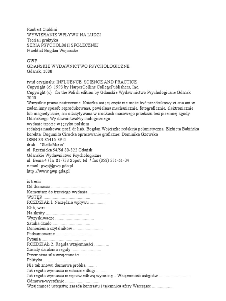 Cialdini Wywieranie Wpływu Na Ludzi Pdf