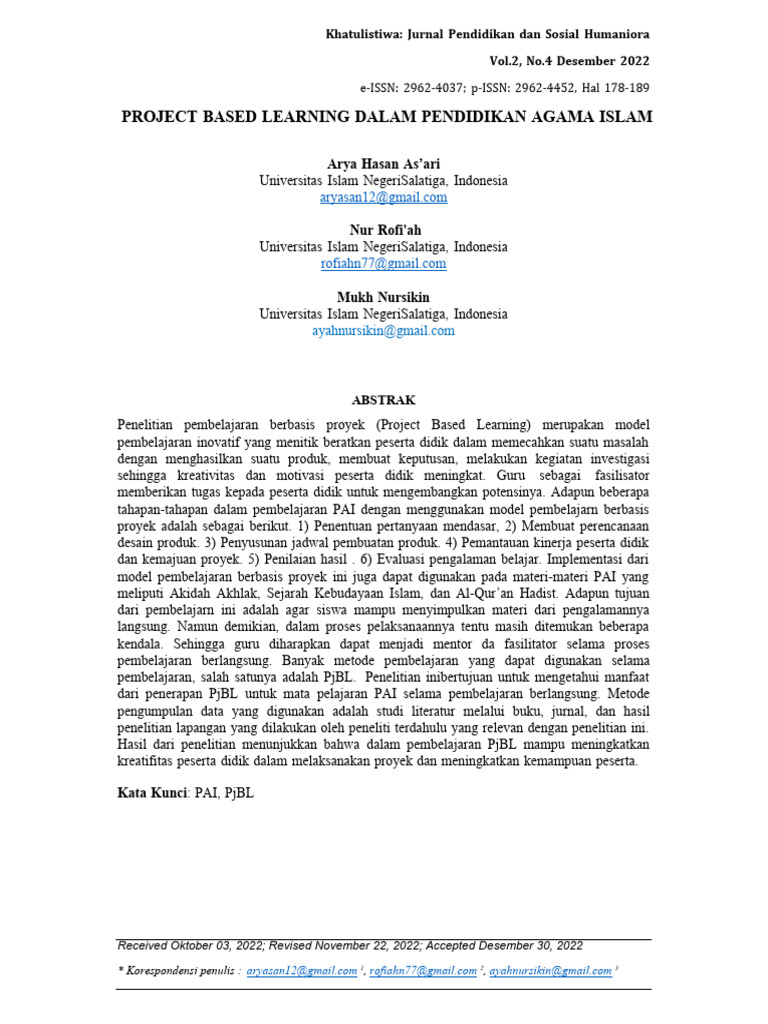 PjBL dalam Pendidikan Agama Islam | PDF | Seni