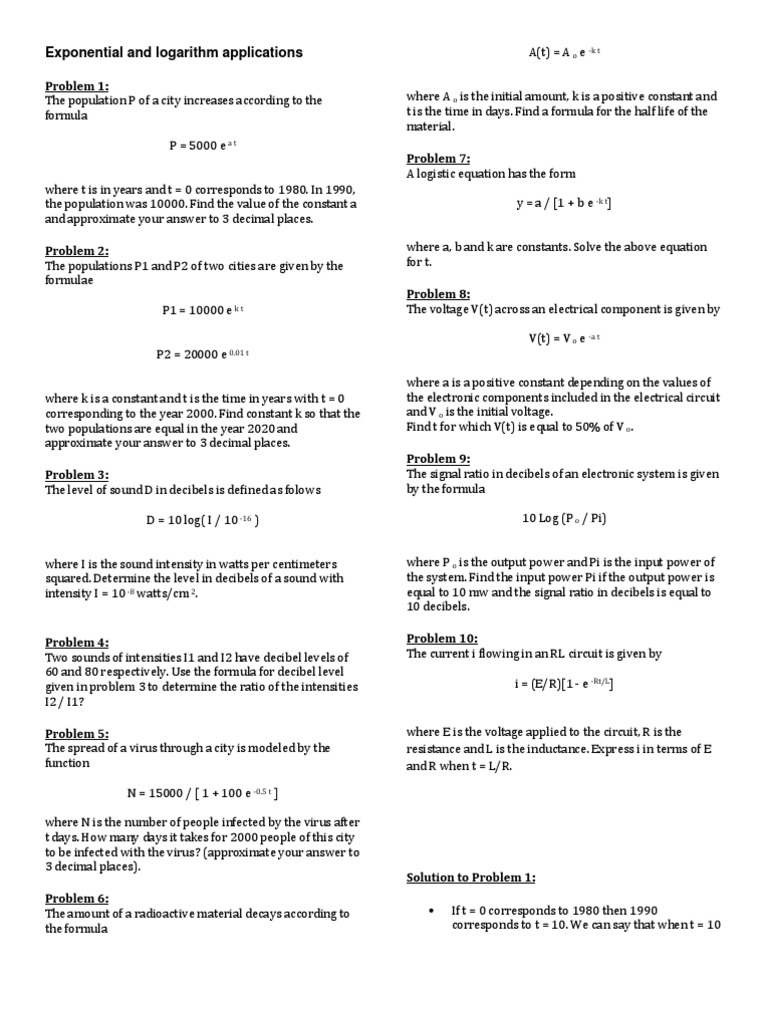 Exponential and Logarithm Applications | PDF | Decibel | Logarithm