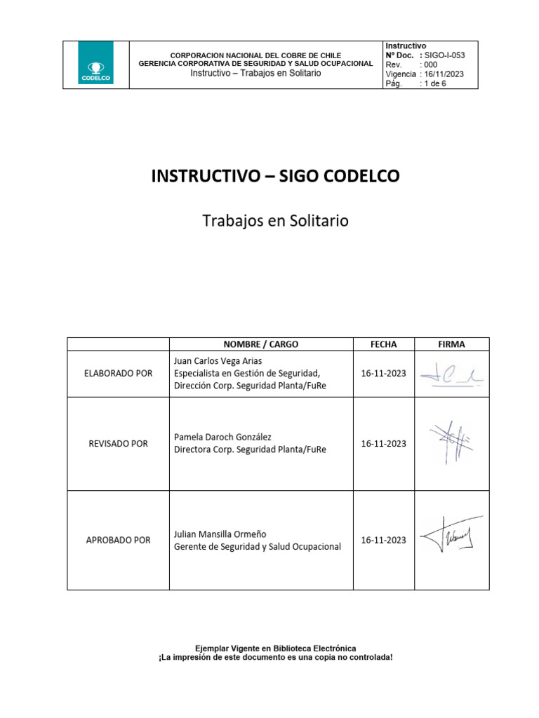 Instructivo para Trabajos en Solitario | PDF | Seguridad y salud ...