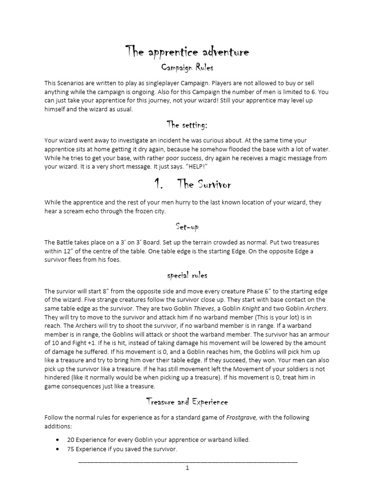 Apprentice Adventure Campaign Rules | PDF | D20 System