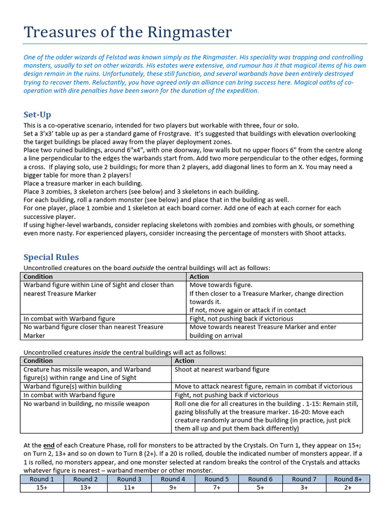 Co-op Frostgrave Scenario: Ringmaster's Treasures | PDF