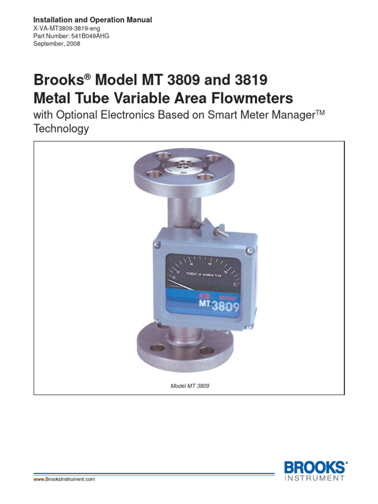 Variable Area Flow Meter Installation Manual Mt3809e Mt3819e en | PDF ...