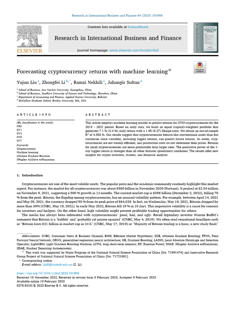 Forecasting Cryptocurrency Returns With Machine Learning | PDF |  Cryptocurrency | Vix