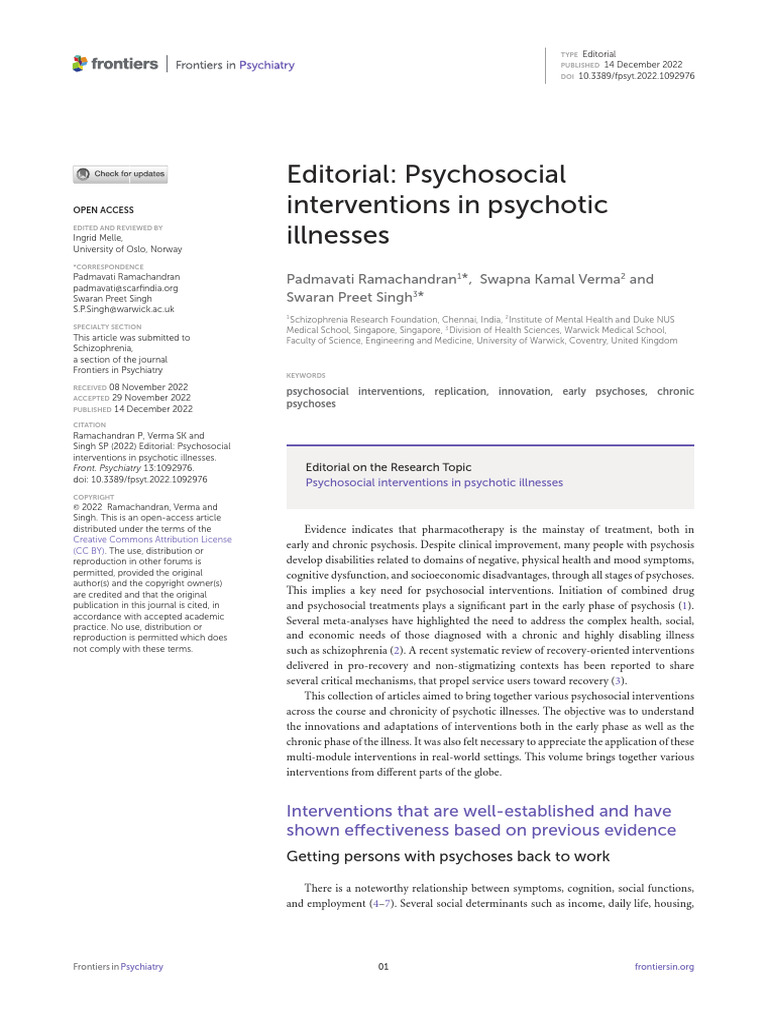 Psychosocial Interventions-Article | PDF | Psychosis | Mental Disorder
