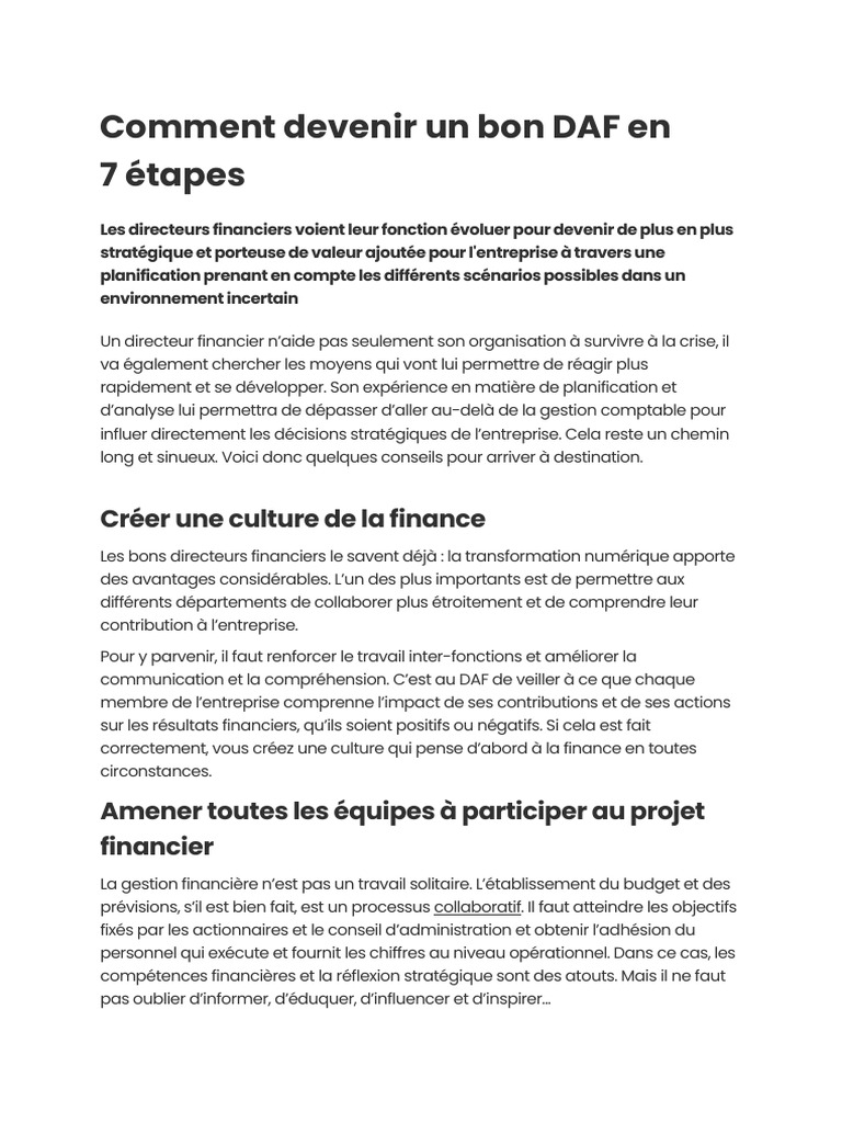 Devenir un DAF stratégique en 7 étapes | PDF | Business | Planification
