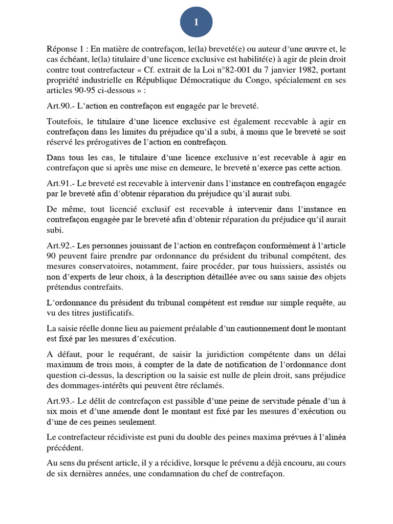 Contrefaçon et droits d'auteur en RDC | PDF | Contrefaçon | Brevet