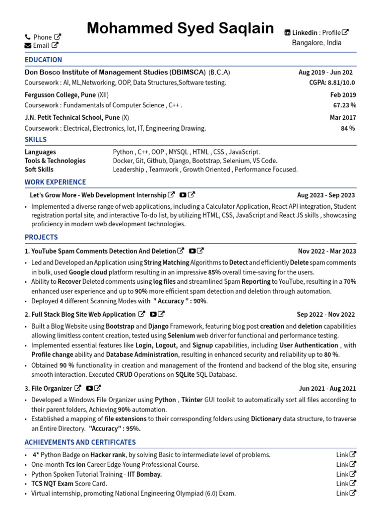 Web Developer Resume and Projects | PDF | Web Development | World Wide Web