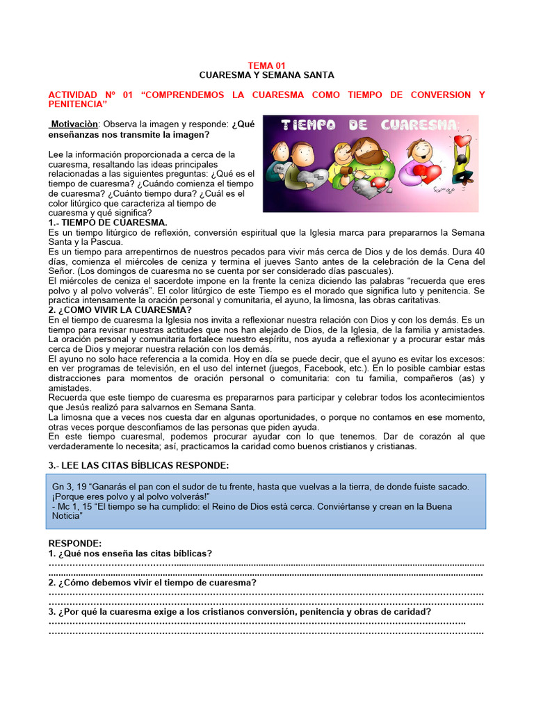 Cuaresma y Semana Santa: Reflexión y Fe | PDF | Prestado | Pascua de ...