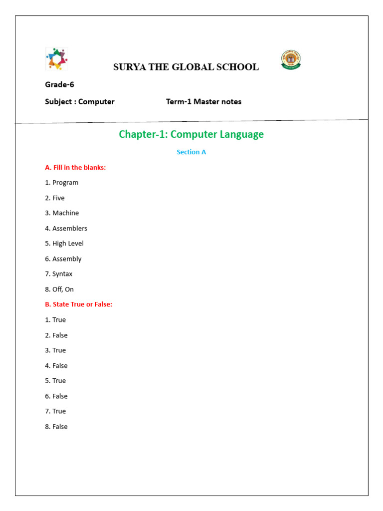 Grade 6 Computer Language Master Notes | PDF | Career & Growth