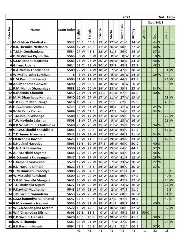Grade 11-B Term Test Mark Sheet | PDF