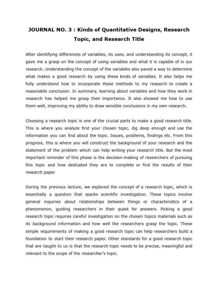 Understanding Quantitative Research Designs | PDF | Self-Improvement