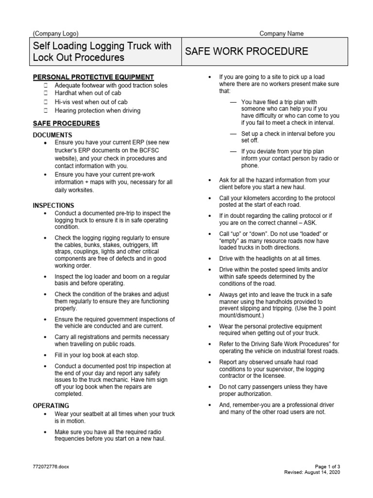 Truck Lockout/Tagout Procedures | PDF | Truck | Vehicles