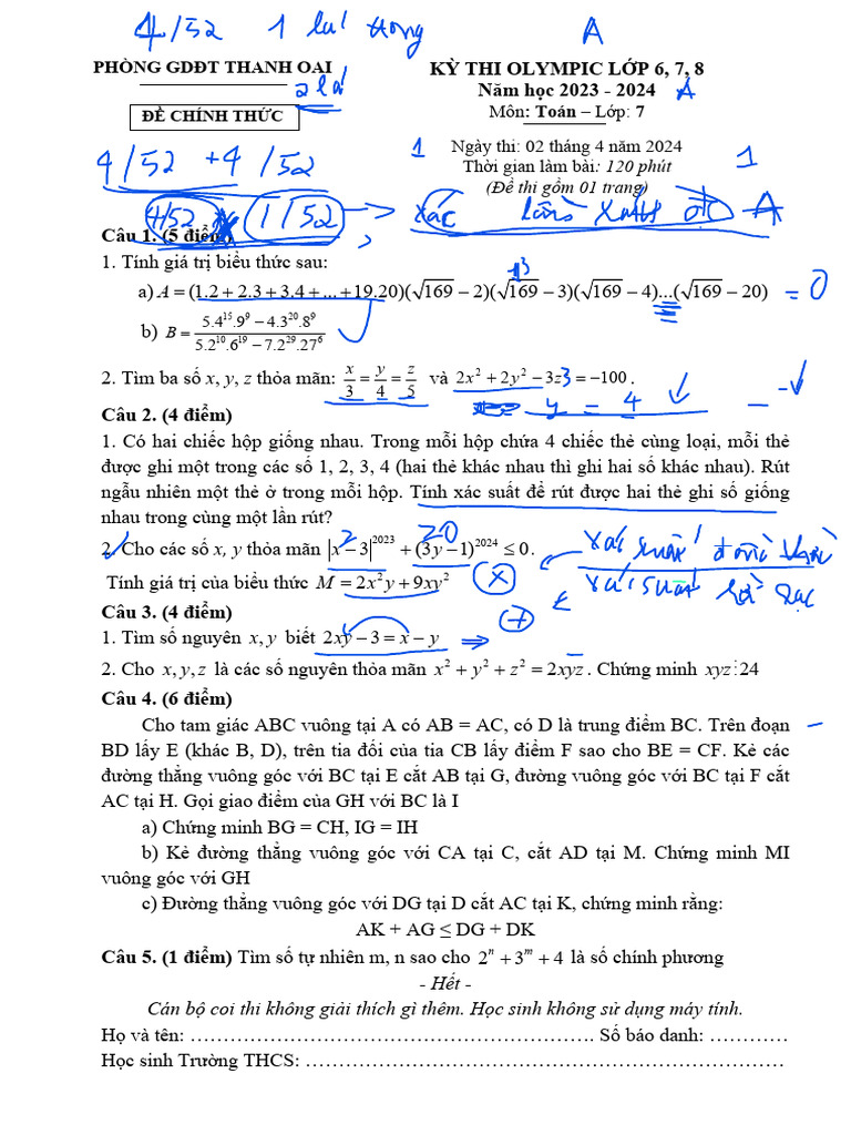 De thi olympic toan 7 nam 2023 2024 phong gddt thanh oai ha noi pdf