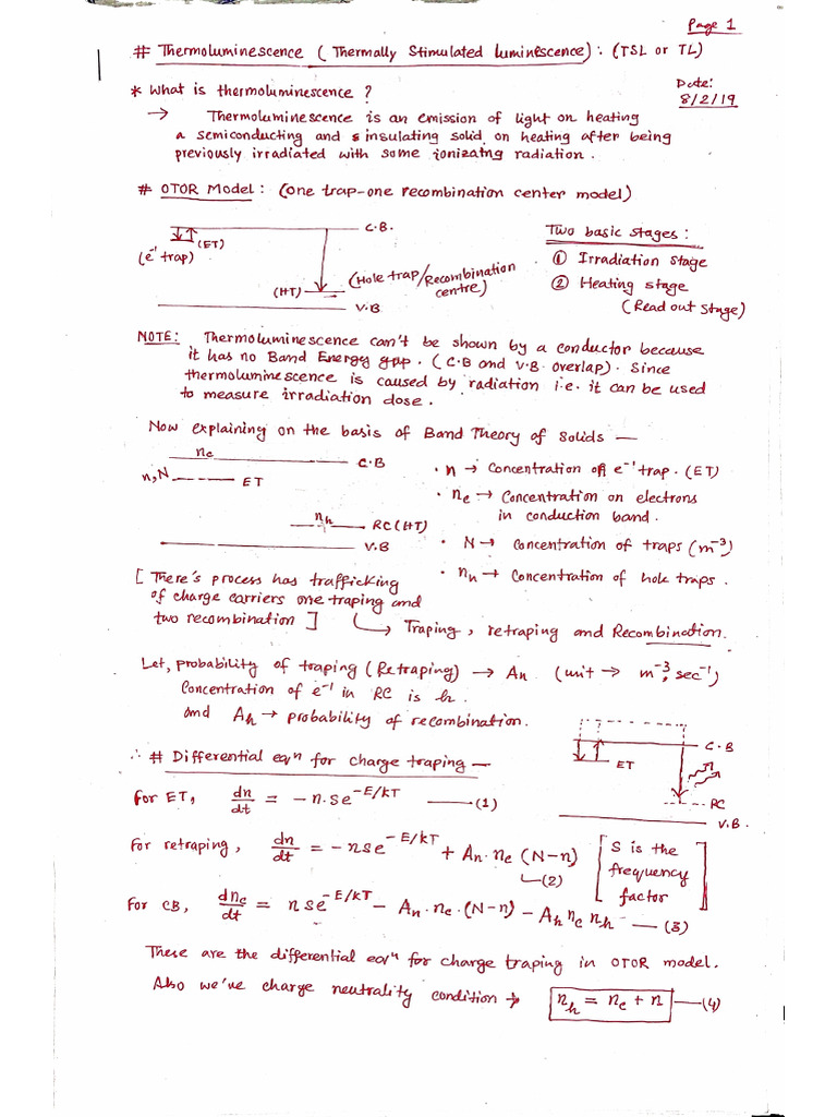 Thermoluminescence Hand Written Notes For MSC CONDENSED MATTER | PDF