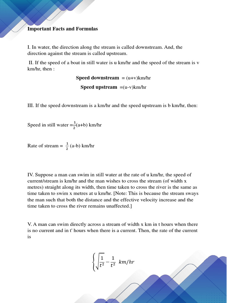 Boats and streams practice notes pdf speed river