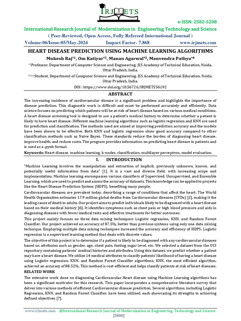 Heart Disease Prediction with ML Techniques | PDF | Machine Learning ...