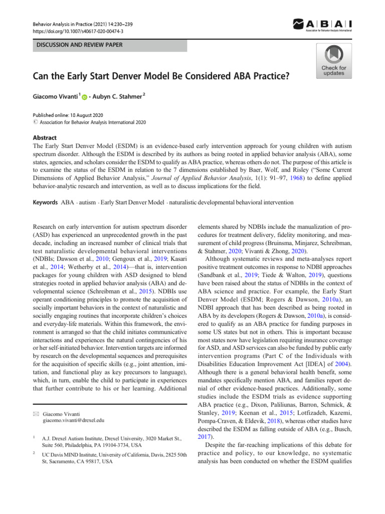 ESDM: Is It ABA Practice? Analysis | PDF | Autism Spectrum | Behaviorism