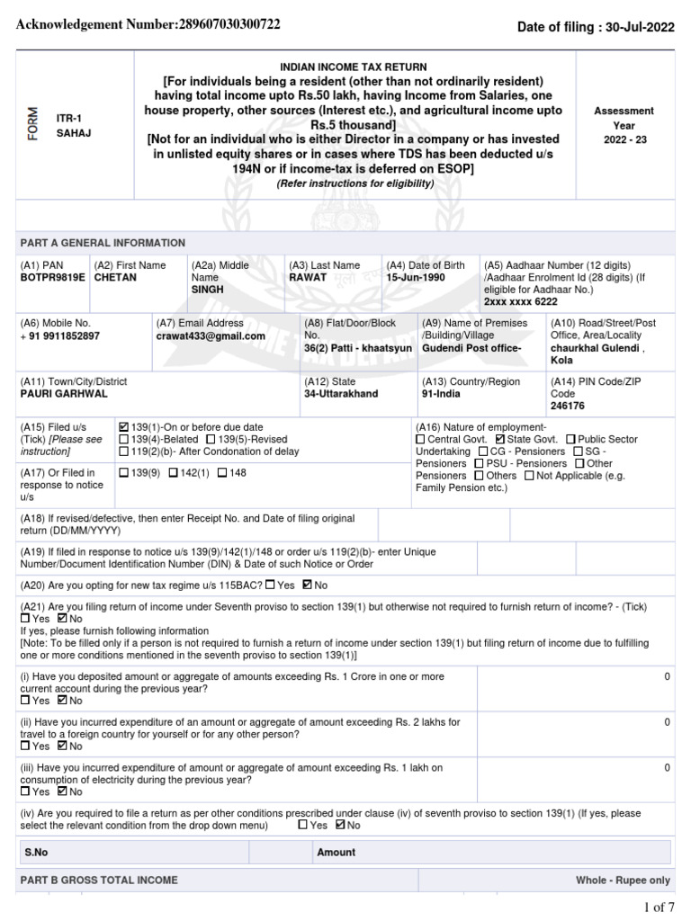 ITR-1 Income Tax Return for FY 2022-23 | PDF | Tax Deduction | Pension
