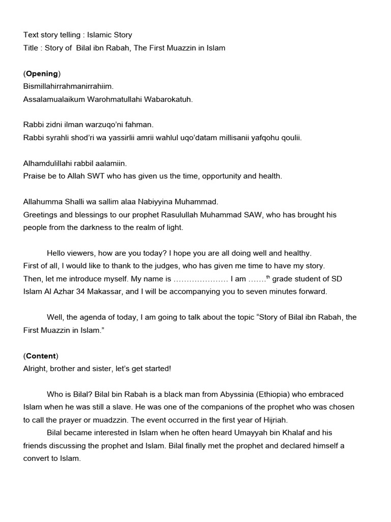 teks story telling - Islamic Story - Bilal | PDF