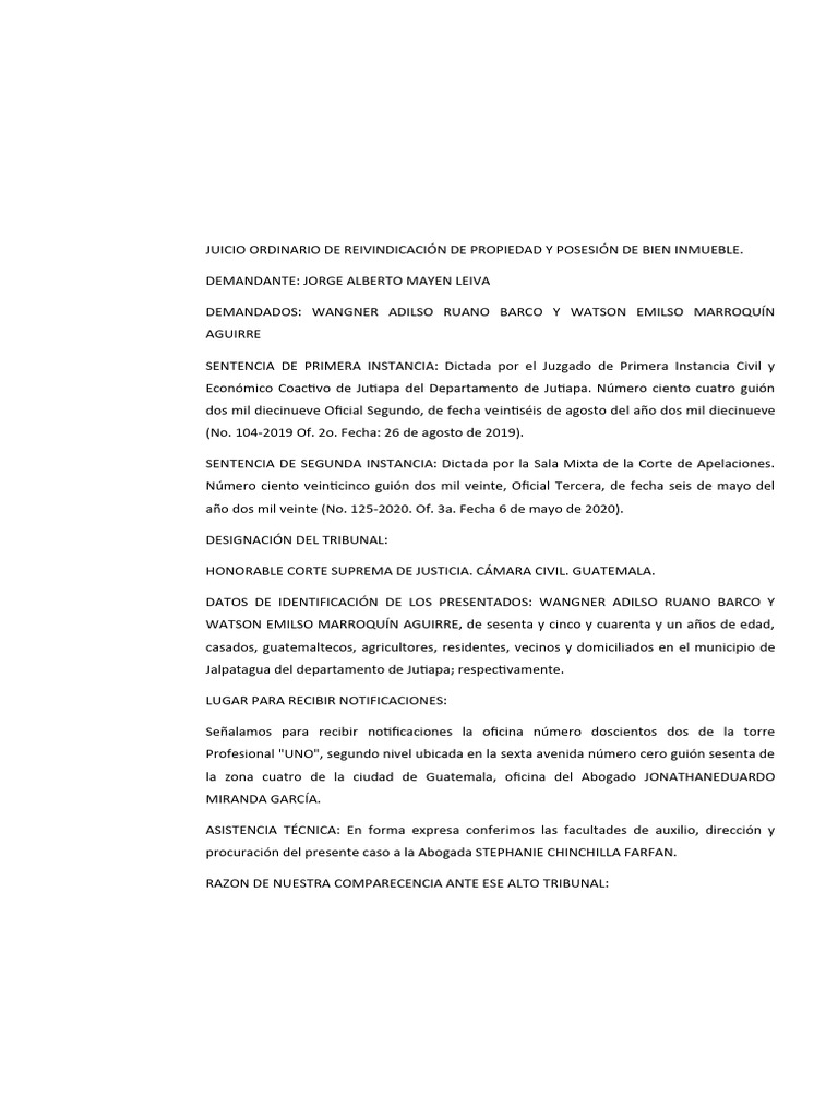 Juicio Ordinario de Reivindicación de Propiedad y Posesión de Bien