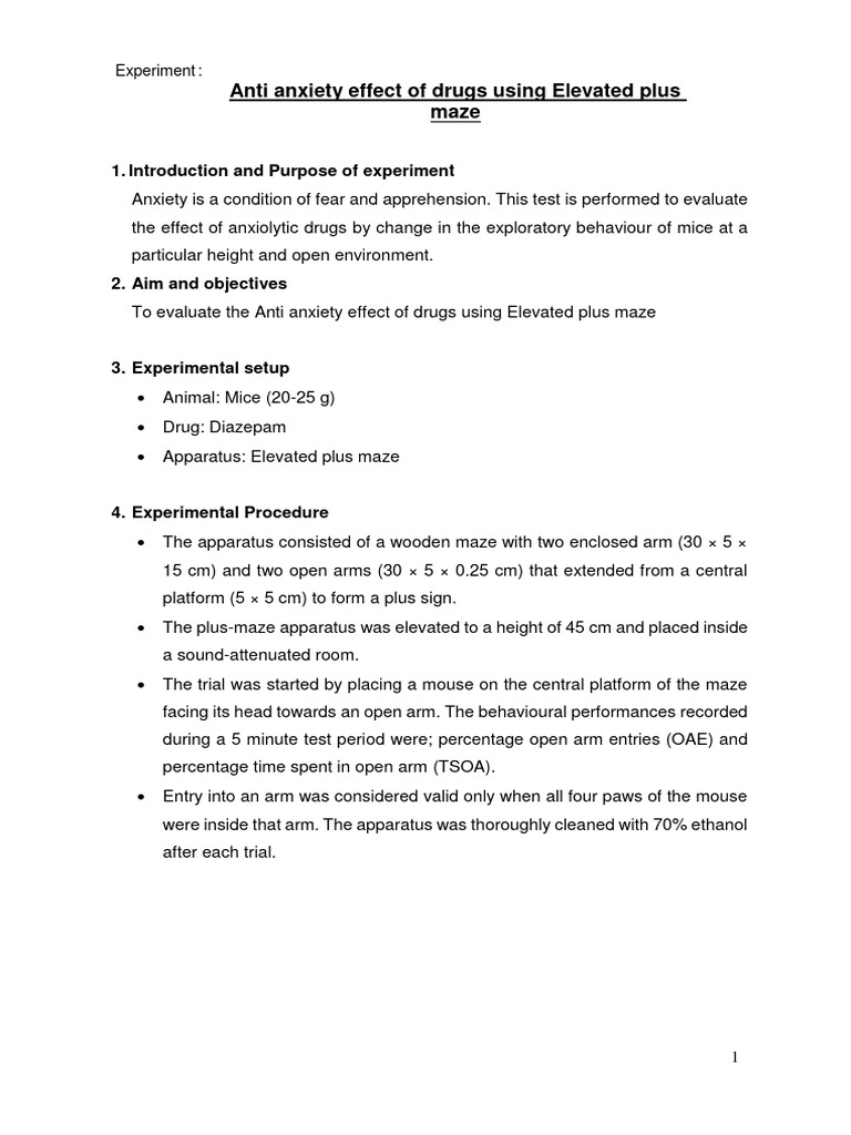 Anti anxiety effect of drugs using elevated plus maze pdf