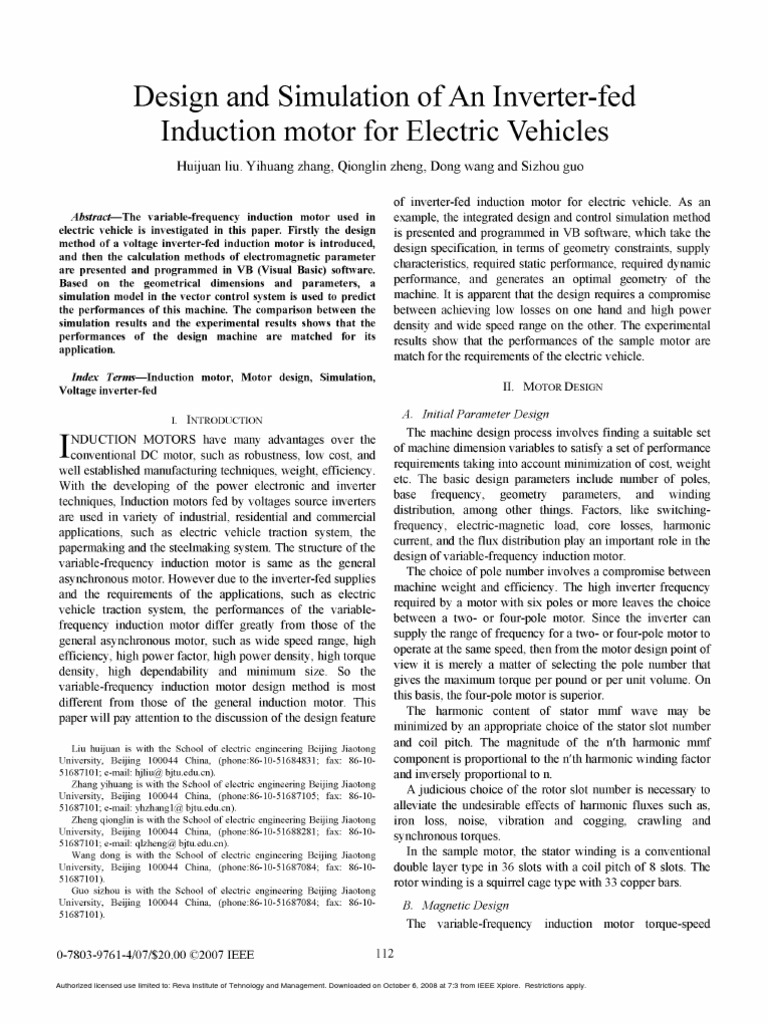 Design and Simulation of An Inverter-Fed IM For Electric Vehicles | PDF ...