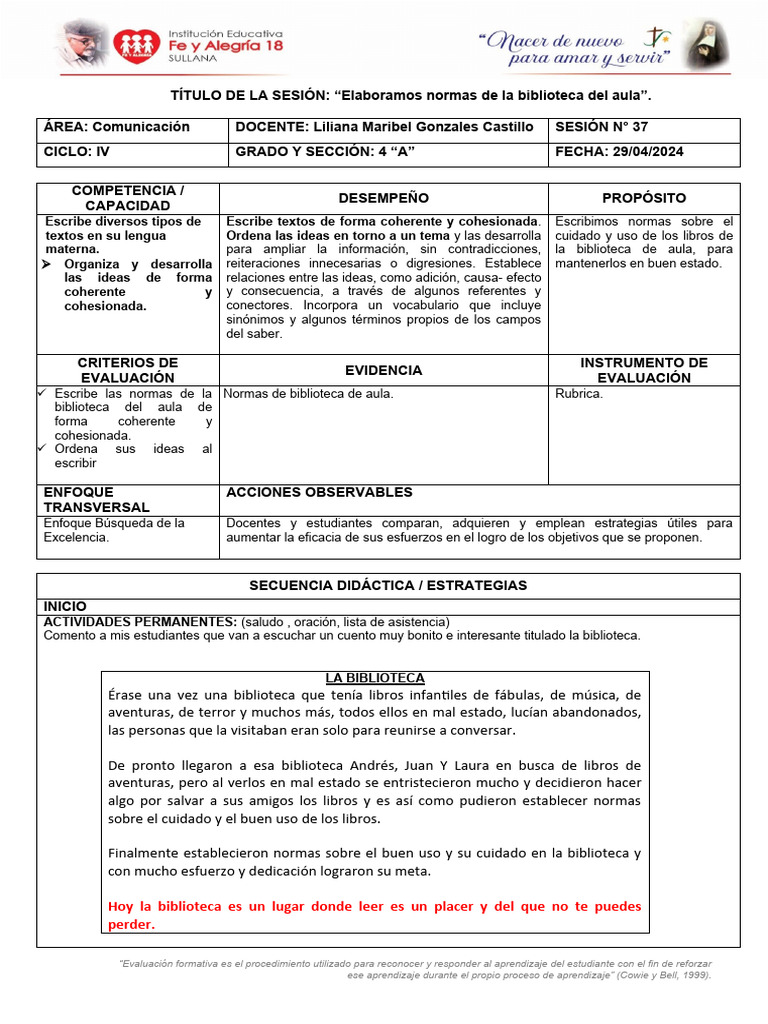 Elaboramos Acuerdos De Biblioteca De Aula Pdf Evaluación Aprendizaje