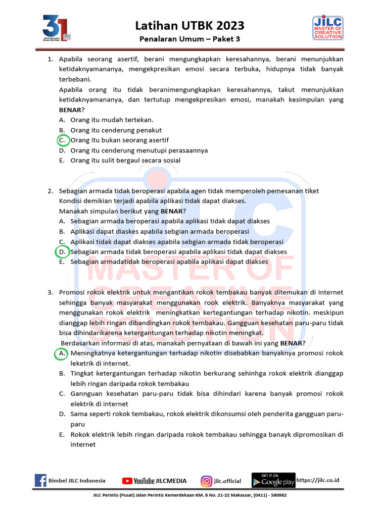 Latihan utbk 2023 pu3 pdf