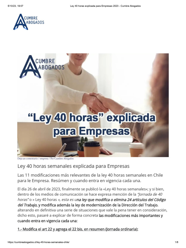 Ley 40 Horas en Chile: Guía para Empresas | PDF | Derecho laboral