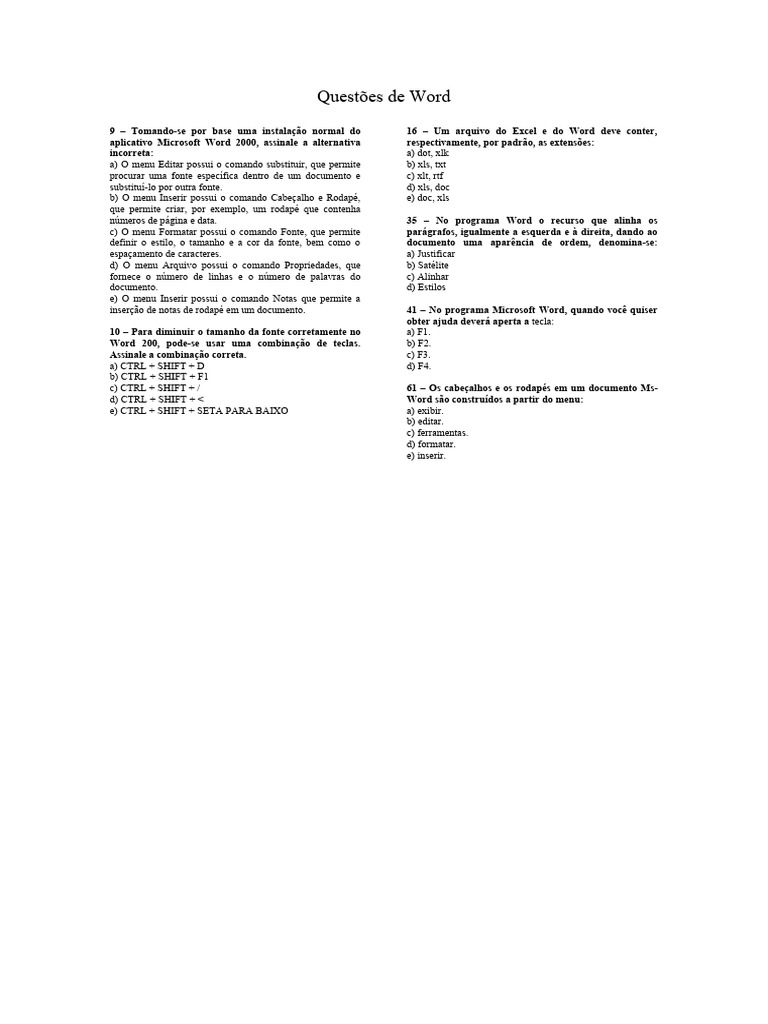 Teste De Informática Word E Excel Pdf Microsoft Excel Arquivo De