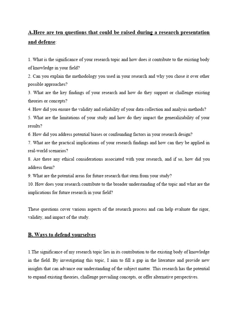 Research Defense Questions Overview | PDF | Methodology | Statistics