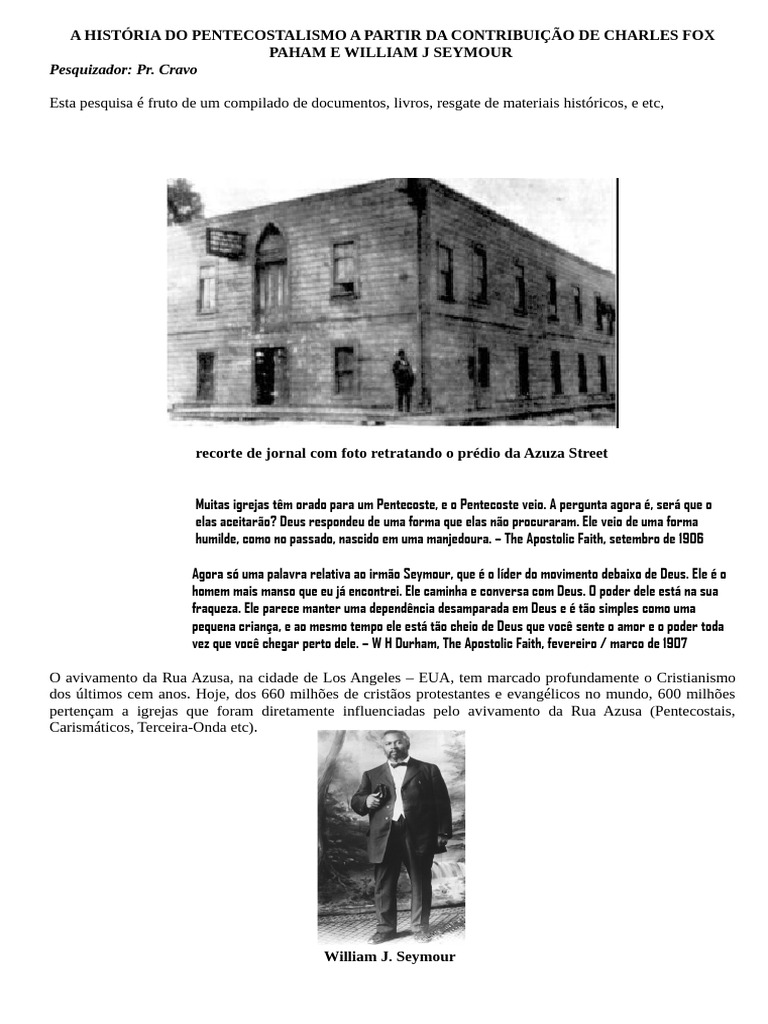 A História Do Pentecostalismo A Partir Da Contribuição De Charles Fox