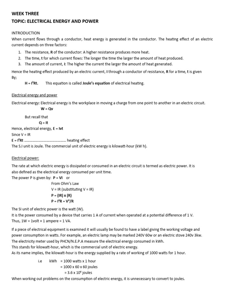 Electrical Energy and Power Basics | PDF | Watt | Electric Power