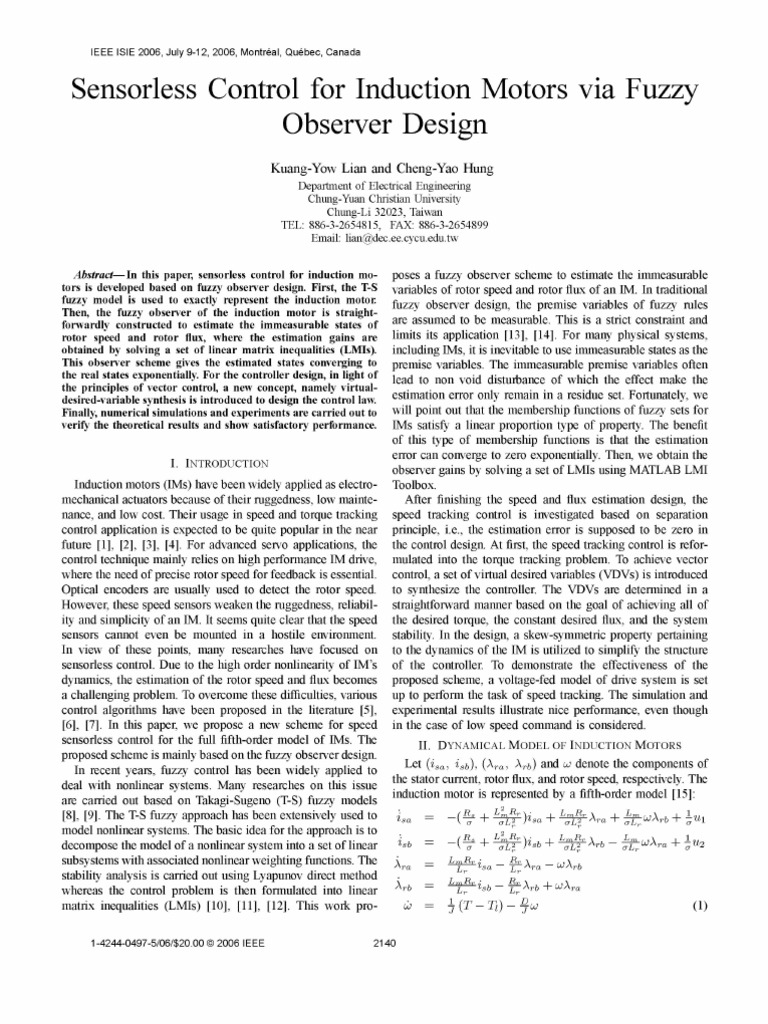 Sensor Less Control For IM Via Fuzzy Observer Design | PDF | Control ...