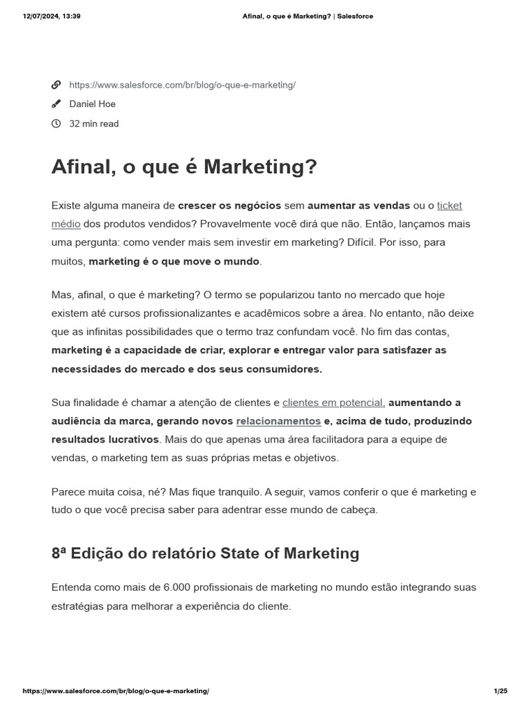 O que é Marketing? Definição e História | PDF | Marketing | Produto ...