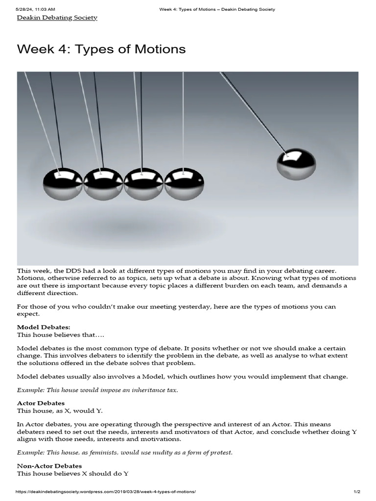 Week 4 - Types of Motions - Deakin Debating Society | PDF | Business ...