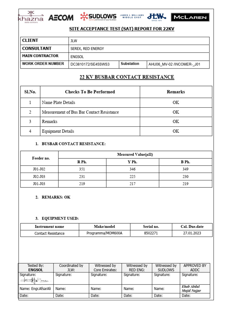 22kV Site Acceptance Test Report | PDF | Electrical Engineering ...
