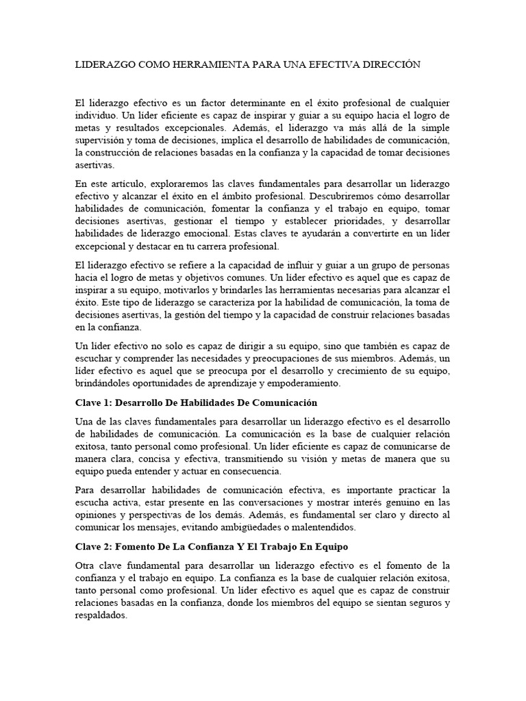 Liderazgo Efectivo para el Éxito Profesional | PDF | Liderazgo | Las ...